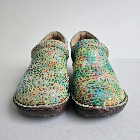 Rainbow Mosaic Clogs Born BOC Size 8 Leather Watercolor Multi Snake Print Floral - Picture 4 of 13